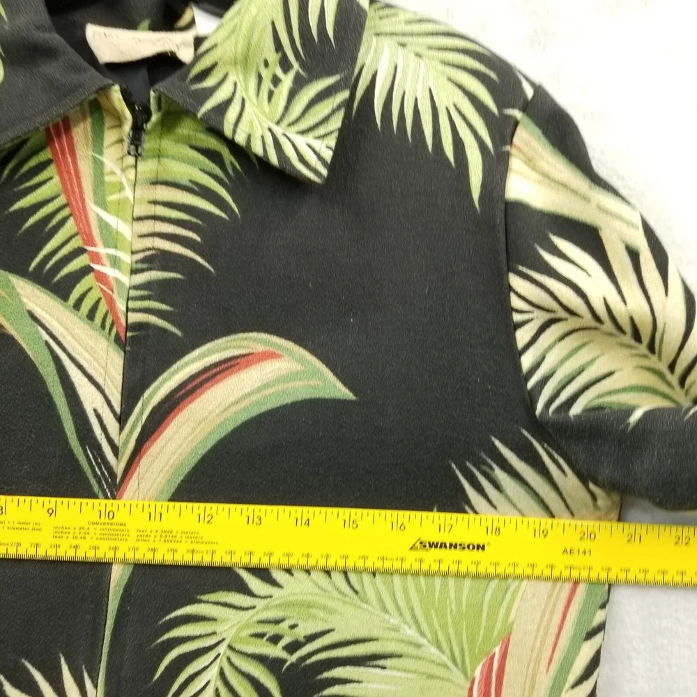 Vintage Painted Pony Jacket Women M Barkcloth Palm‎ Tree Full Zip Crop Tropical
